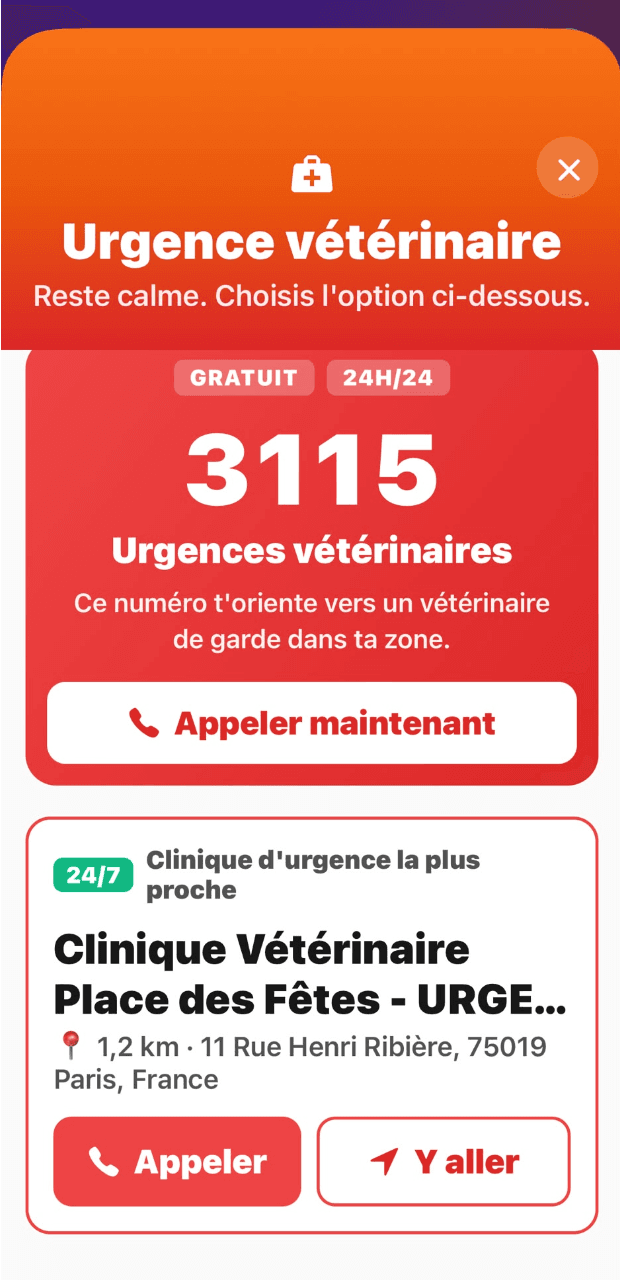 Urgence vétérinaire : appel du 3115 et clinique d'urgence la plus proche