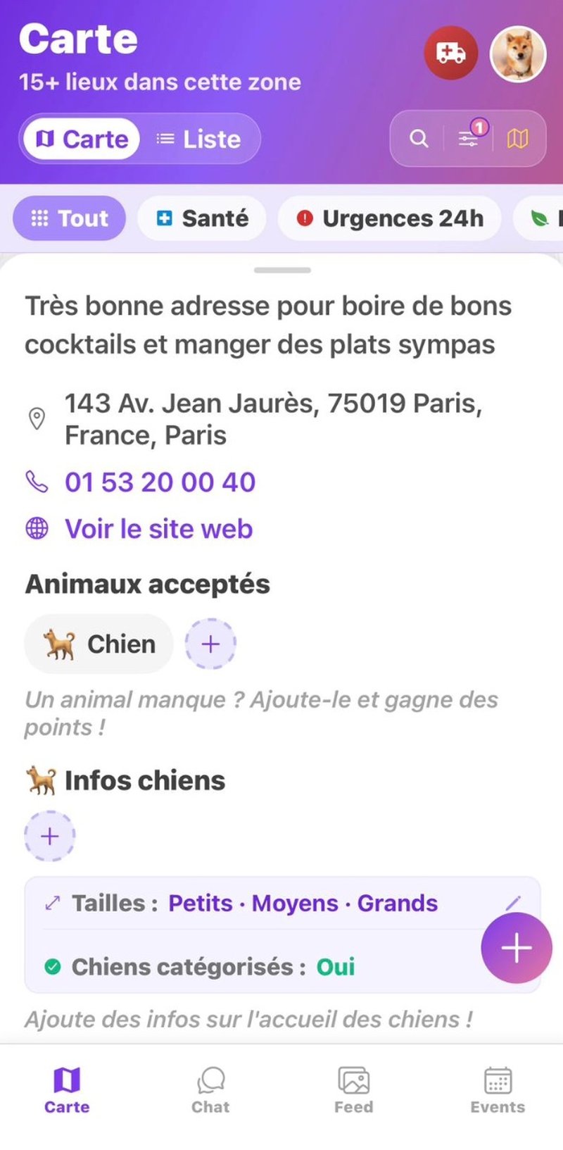 Fiche Jeannette - Animaux acceptés et infos chiens