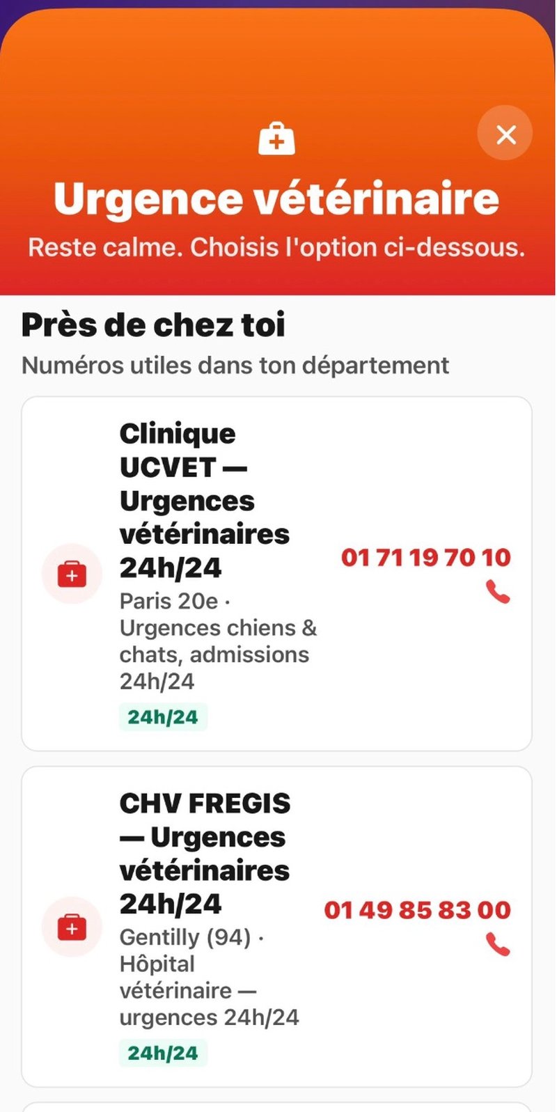 Liste des cliniques vétérinaires d'urgence 24h/24