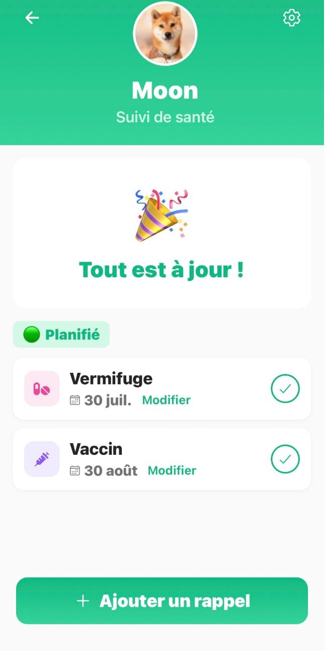 Suivi santé de Moon avec rappels planifiés