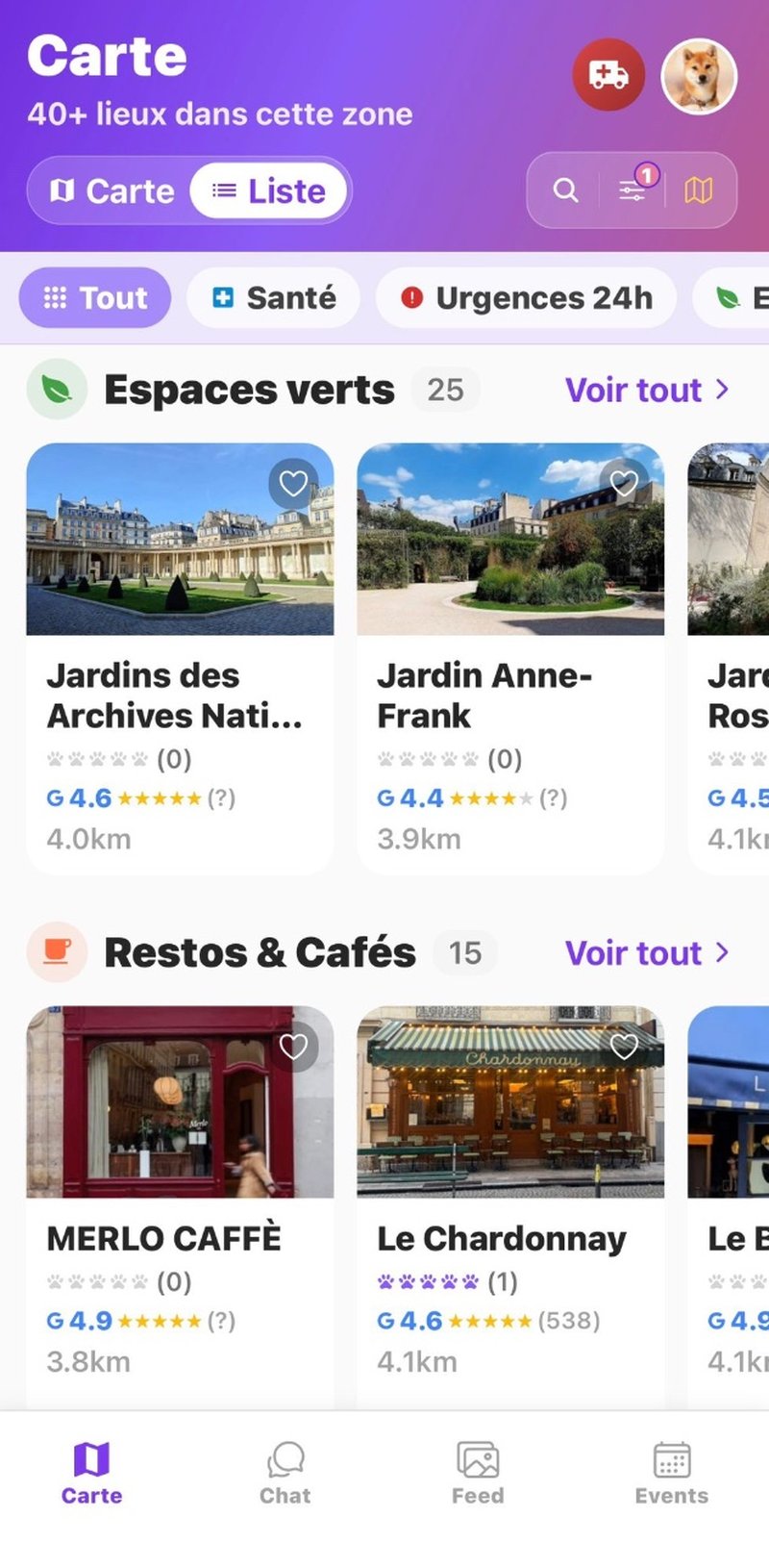 Vue Liste — Espaces verts et Restos & Cafés à Paris