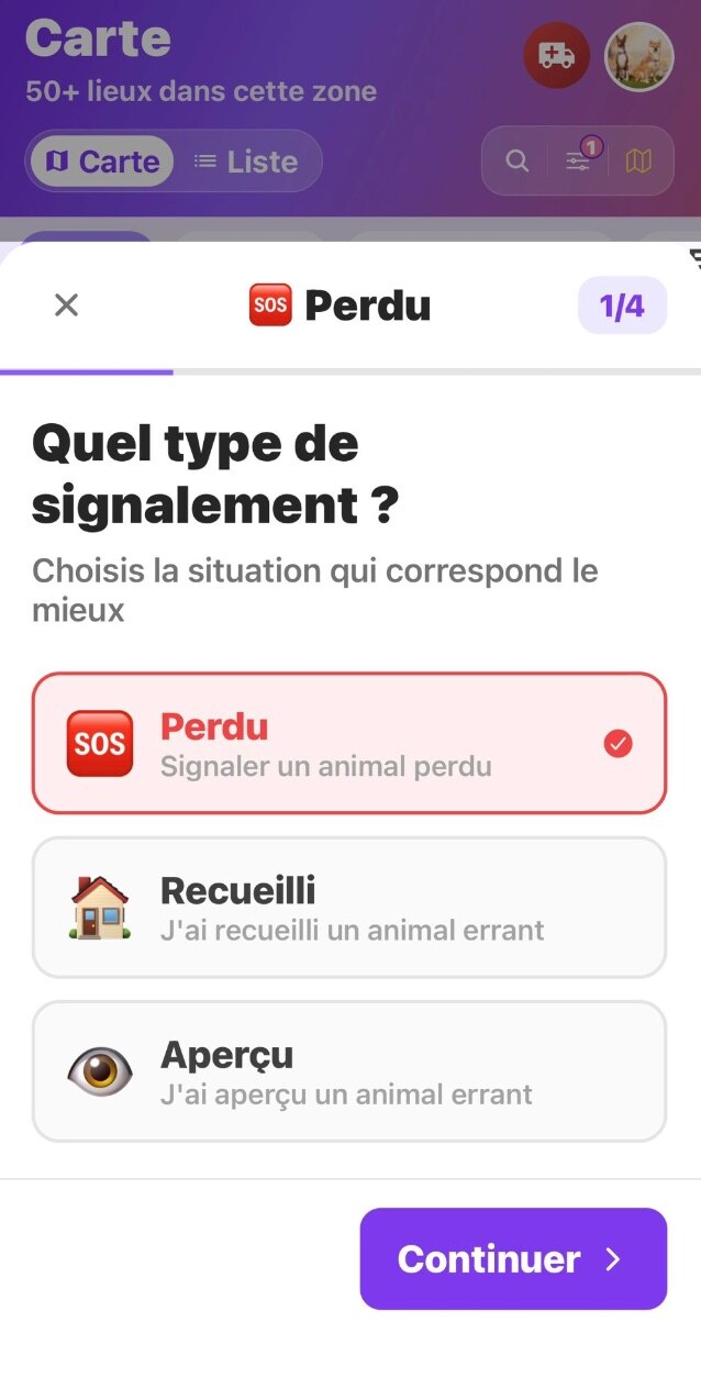 Signalements perdu / aperçu / recueilli